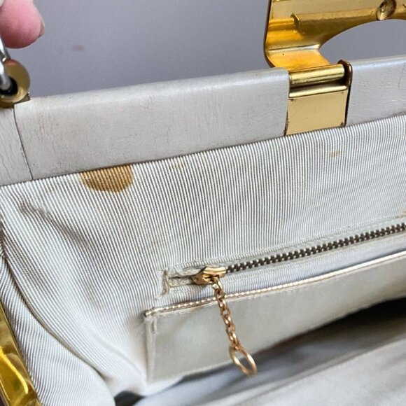 Vintage Ivory  Floral Needlepoint Pretty Cute Top Handle Bag - Picture 11 of 11